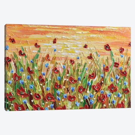Sunset Poppies Canvas Print #OTK138} by Olga Tkachyk Canvas Art Print