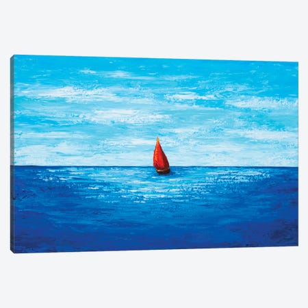Red Sailboat Canvas Print #OTK159} by Olga Tkachyk Canvas Art Print