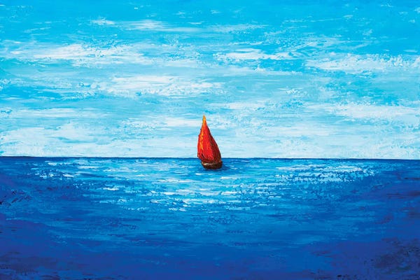 Nautical Living Room: Red Sailboat by Olga Tkachyk