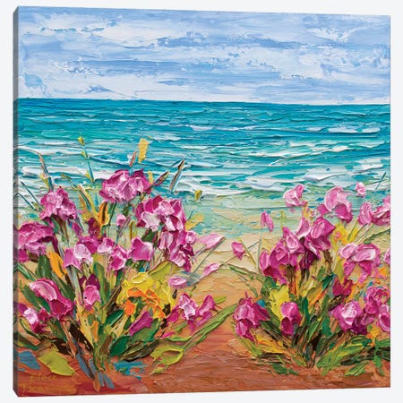 Pink Flowers By The Sea Canvas Print #OTK170} by Olga Tkachyk Canvas Print