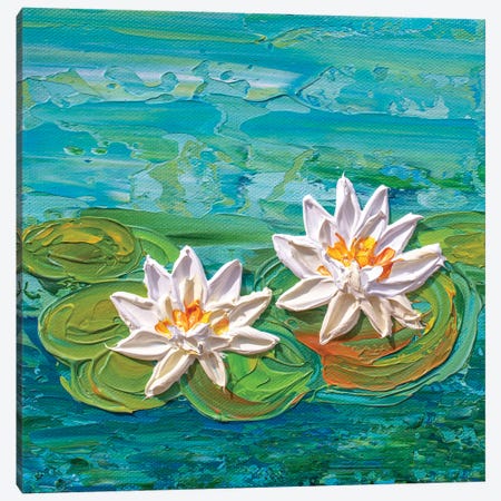 Ivory Water Lilies Canvas Print #OTK177} by Olga Tkachyk Canvas Wall Art