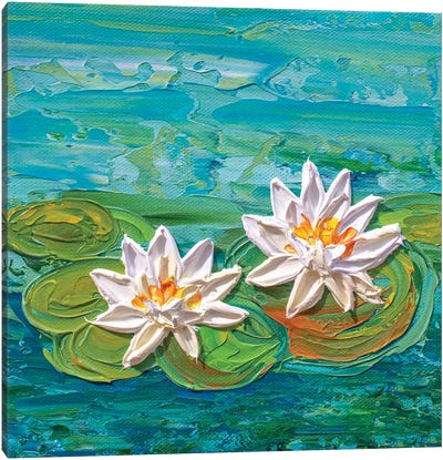 Ivory Water Lilies Canvas Art Print - Water Lilies Collection