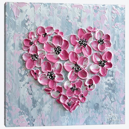 Pink Floral Heart II Canvas Print #OTK187} by Olga Tkachyk Canvas Print