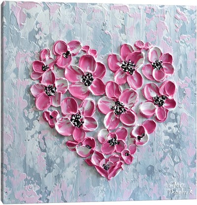 Pink Floral Heart II Canvas Art Print - Heart Art