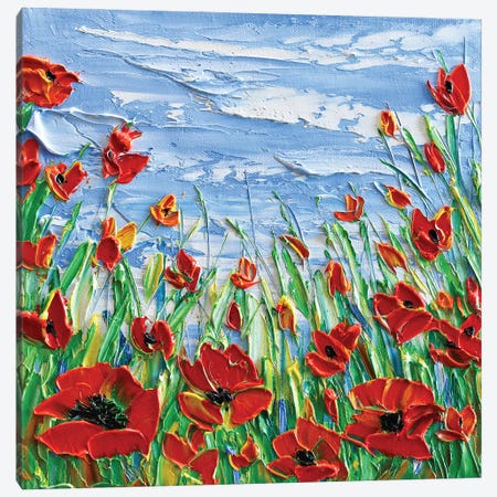 Red Poppies Meadow Canvas Print #OTK188} by Olga Tkachyk Canvas Artwork