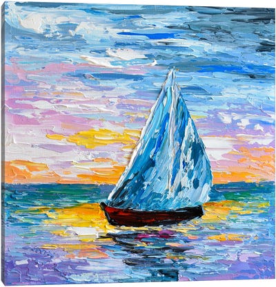 Sailing At Sunset Canvas Art Print - Olga Tkachyk