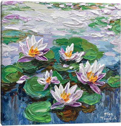 Lavender Water Lilies Canvas Art Print - Olga Tkachyk