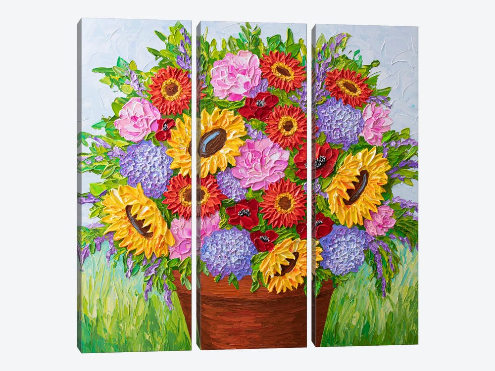Floral Bouquet by Olga Tkachyk 3-piece Canvas Print