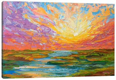 Sunset On The Lake Canvas Art Print - Colorful Abstracts