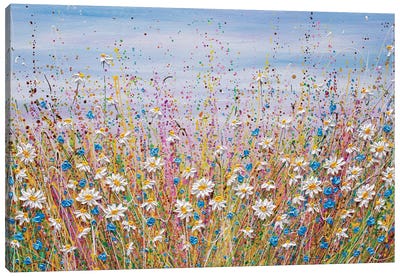 Summer Daisy Field Canvas Art Print - Garden & Floral Landscape Art
