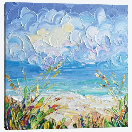 Fluffy Clouds At The Beach Canvas Print #OTK244} by Olga Tkachyk Canvas Artwork