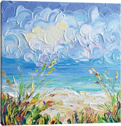 Fluffy Clouds At The Beach Canvas Art Print - Olga Tkachyk