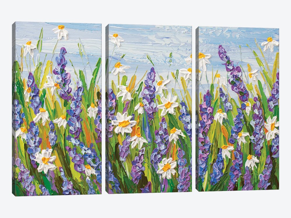 Lavender And Daisies by Olga Tkachyk 3-piece Canvas Print