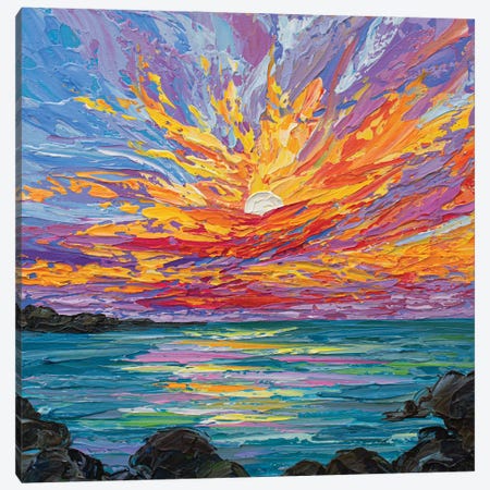 Ocean Rocks At Sunset Canvas Print #OTK281} by Olga Tkachyk Canvas Art Print