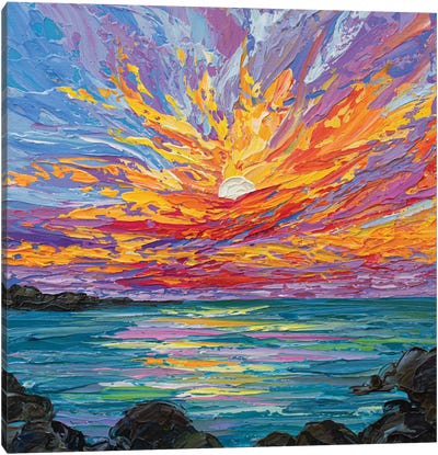 Ocean Rocks At Sunset Canvas Art Print - Olga Tkachyk