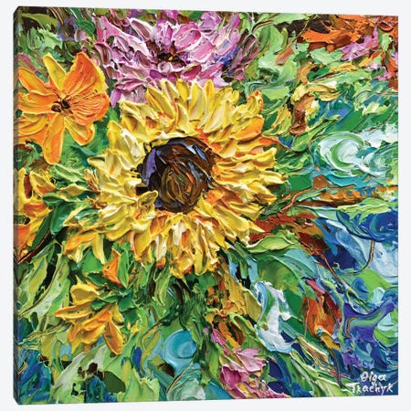 Sunflower In The Garden Canvas Print #OTK47} by Olga Tkachyk Canvas Artwork