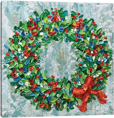 Christmas Wreath Canvas Art Print - Christmas Trees & Wreath Art