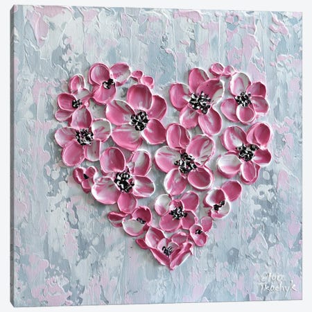 Pink Floral Heart Canvas Print #OTK58} by Olga Tkachyk Canvas Art
