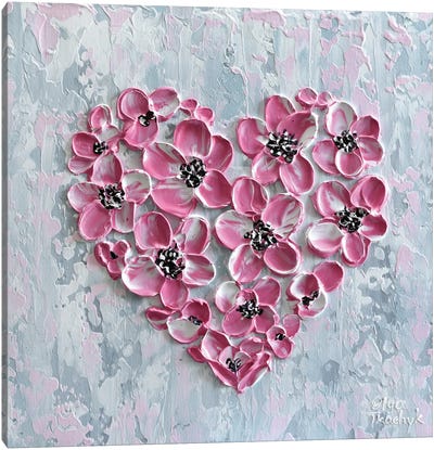 Pink Floral Heart Canvas Art Print - Olga Tkachyk