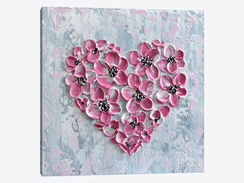 Pink Floral Heart by Olga Tkachyk 1-piece Canvas Artwork