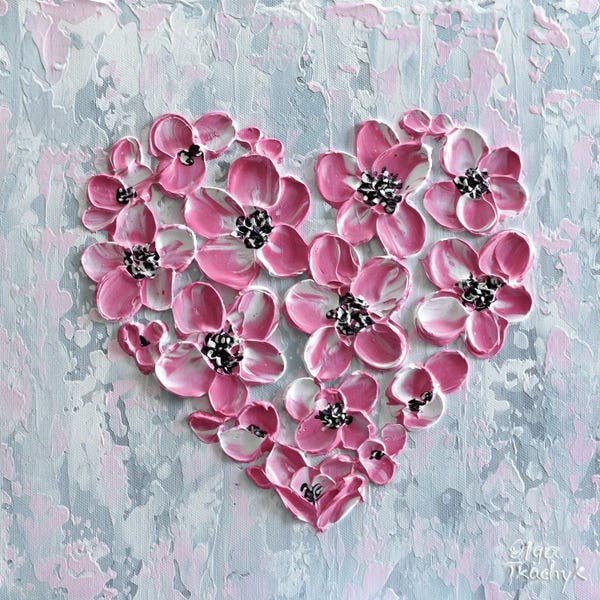 Hearts: Pink Floral Heart by Olga Tkachyk