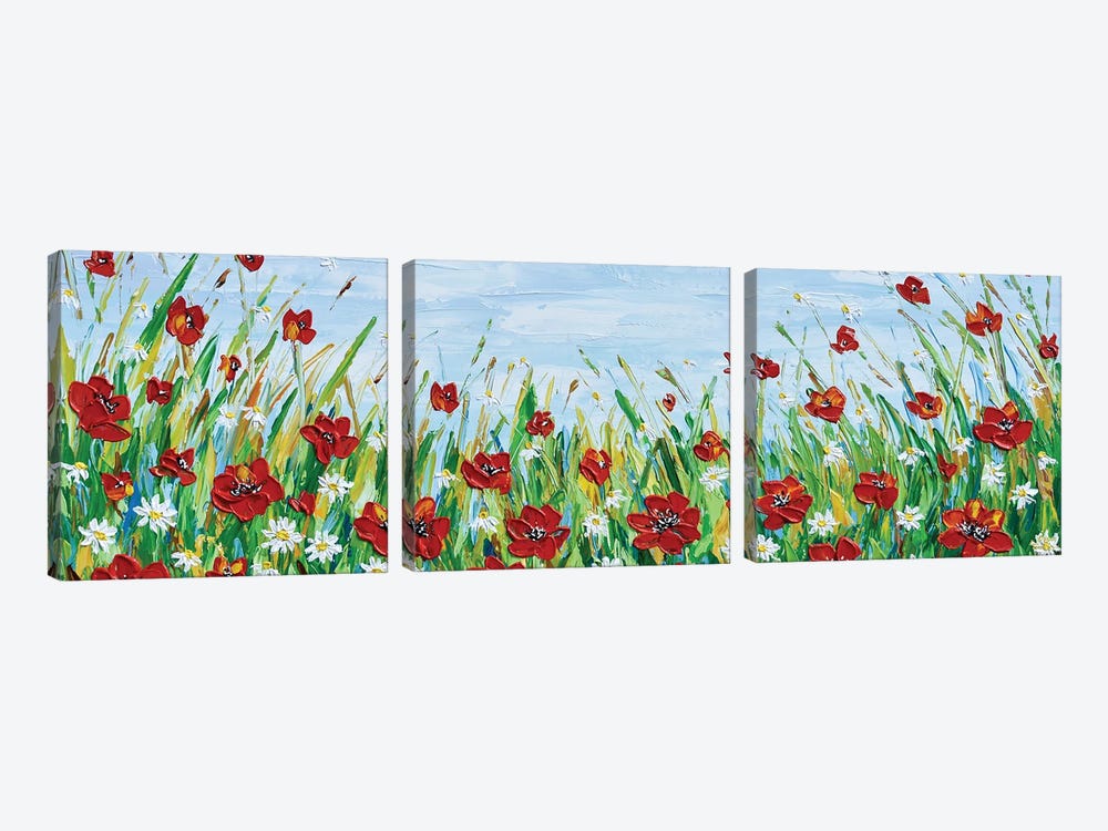 Poppy And Daisy Meadow by Olga Tkachyk 3-piece Canvas Art