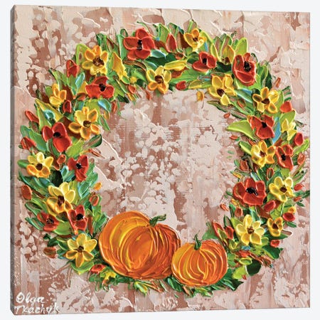 Pumpkin Wreath Canvas Print #OTK97} by Olga Tkachyk Canvas Art Print