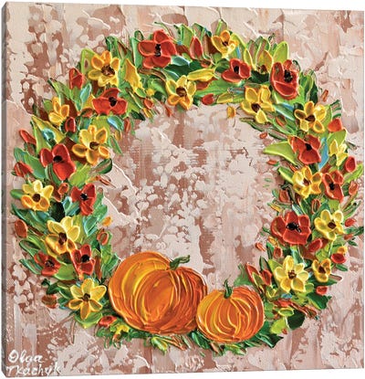 Pumpkin Wreath Canvas Art Print - Pumpkins