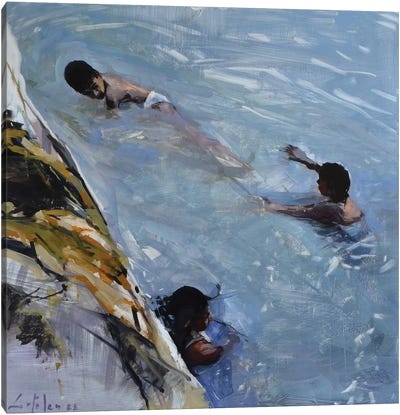 Playing In The River Canvas Art Print - Perano Art