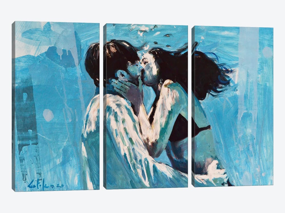 Kissing Underwater by Marco Ortolan 3-piece Canvas Print