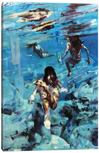 Diving The Ocean I Canvas Art Print - Women's Swimsuit & Bikini Art