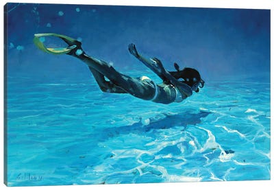 Diving The Ocean II Canvas Art Print - Women's Swimsuit & Bikini Art