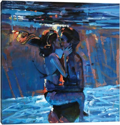 Kissing Underwater Canvas Art Print - Calm Beneath the Surface
