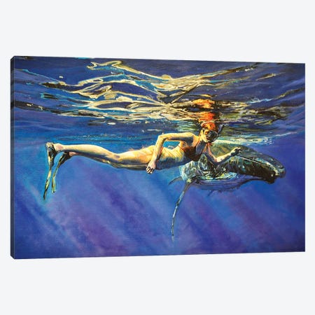 The Woman And The Whale Canvas Print #OTL36} by Marco Ortolan Canvas Wall Art