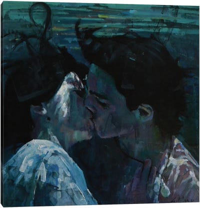 The Kiss Underwater Canvas Art Print - Marco Ortolan