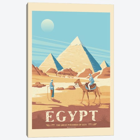 Egypt Giza Pyramids Africa Travel Posters Canvas Print #OTP100} by Olahoop Travel Posters Canvas Wall Art