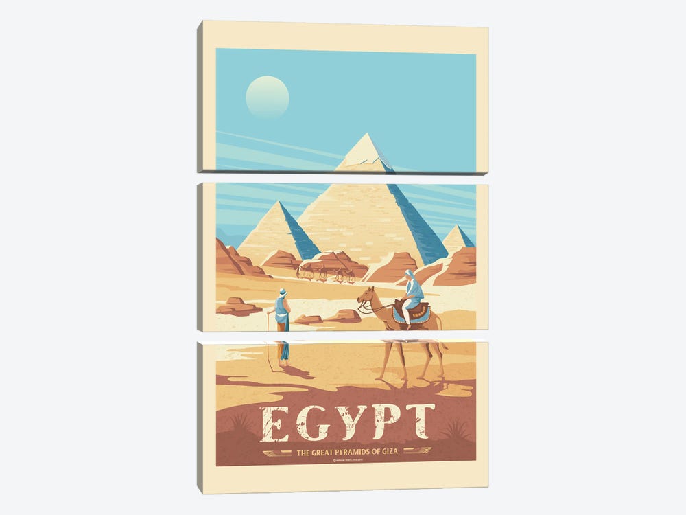 Egypt Giza Pyramids Africa Travel Posters by Olahoop Travel Posters 3-piece Canvas Wall Art