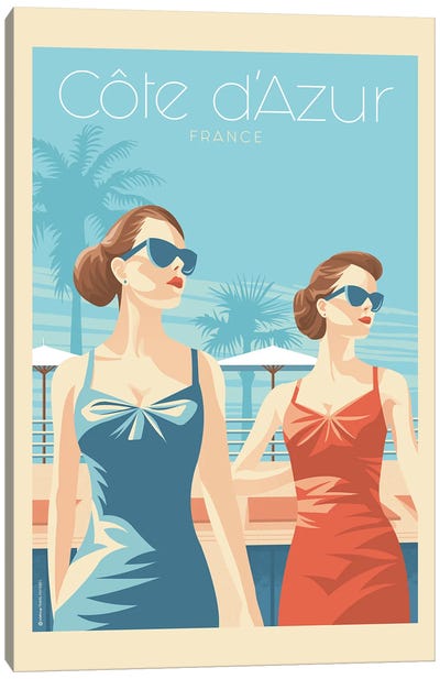 French Riviera Ladies Travel Poster Canvas Art Print - Olahoop Travel Posters