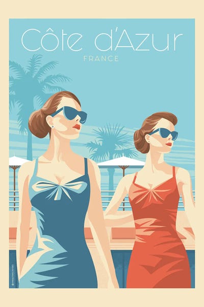 Olahoop Travel Posters: French Riviera Ladies Travel Poster by Olahoop Travel Posters