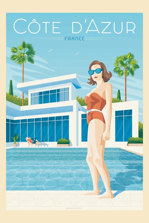 French Riviera Travel Poster by Olahoop Travel Posters wall art