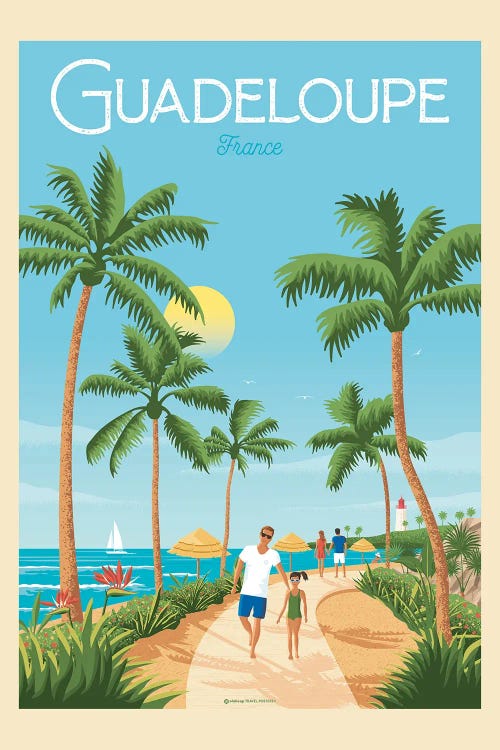 Guadeloupe Island France Travel Poster by Olahoop Travel Posters wall art