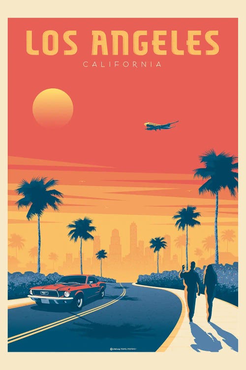 Los Angeles California Sunset Travel Poster by Olahoop Travel Posters wall art