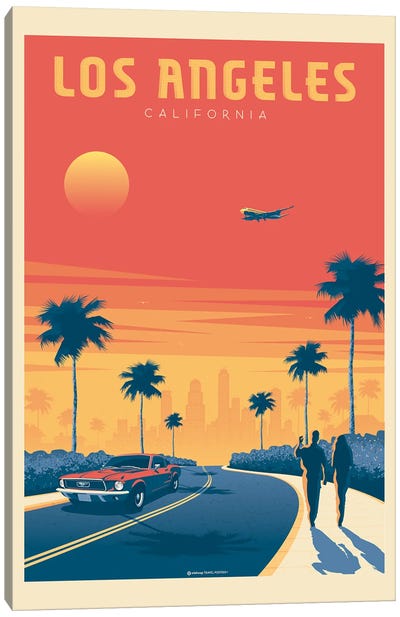 Los Angeles California Sunset Travel Poster Canvas Art Print - Los Angeles Travel Posters