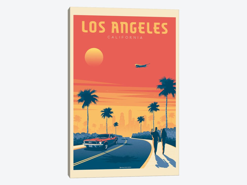 Los Angeles California Sunset Travel Poster by Olahoop Travel Posters 1-piece Canvas Art