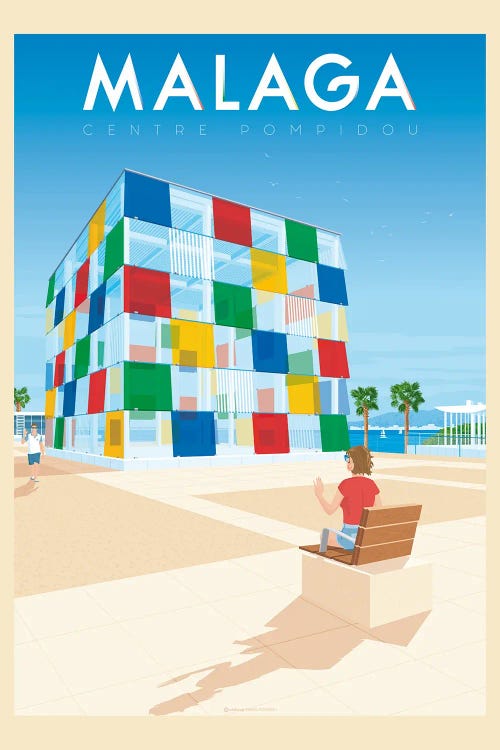 Malaga Spain El Cubo Centre Pompidou Travel Poster