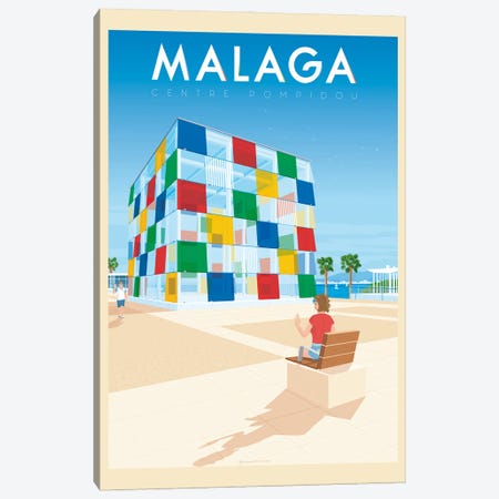 Malaga Spain El Cubo Centre Pompidou Travel Poster Canvas Print #OTP105} by Olahoop Travel Posters Canvas Print
