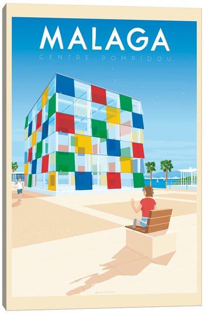 Malaga Spain El Cubo Centre Pompidou Travel Poster Canvas Art Print - Olahoop Travel Posters