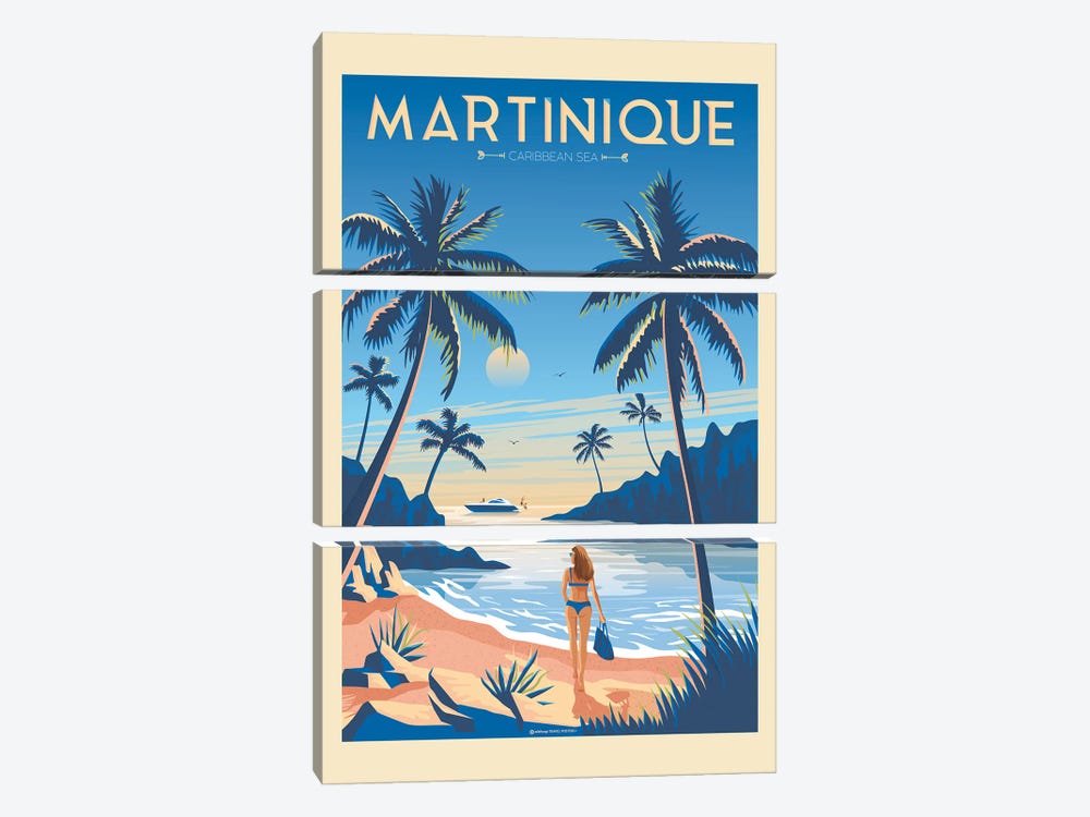 Martinique Island France Travel Poster by Olahoop Travel Posters 3-piece Canvas Wall Art