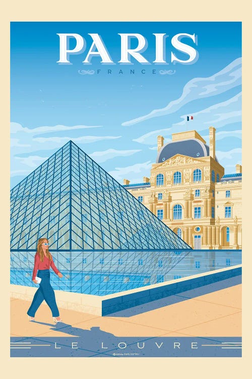 Paris France Louvre Museum Travel Poster by Olahoop Travel Posters wall art