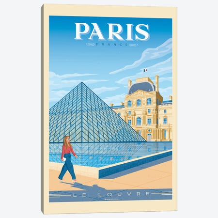 Paris France Louvre Museum Travel Poster Canvas Print #OTP107} by Olahoop Travel Posters Canvas Print